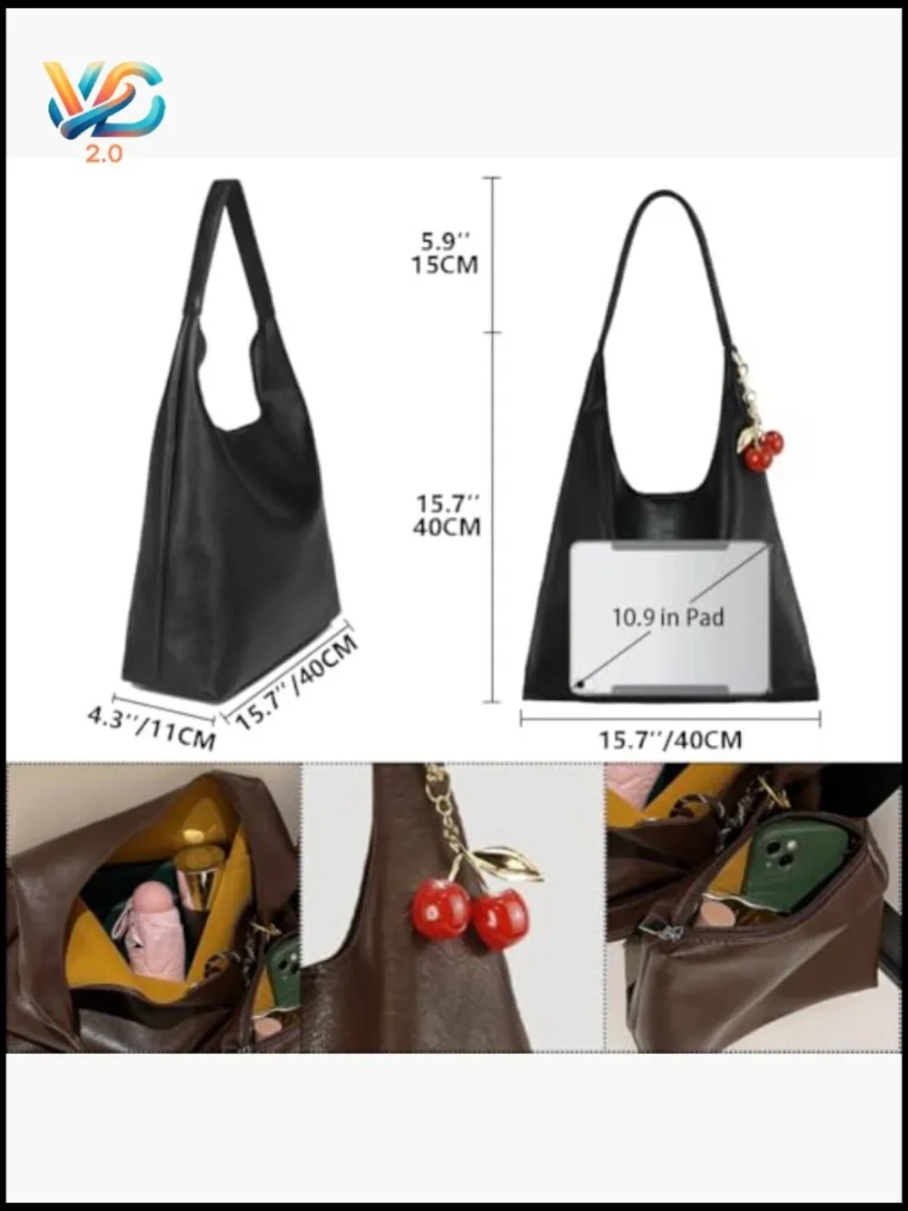 Large Vegan Leather Hobo Bag Shoulder Purse Crossbody Slouchy Tote Handbag